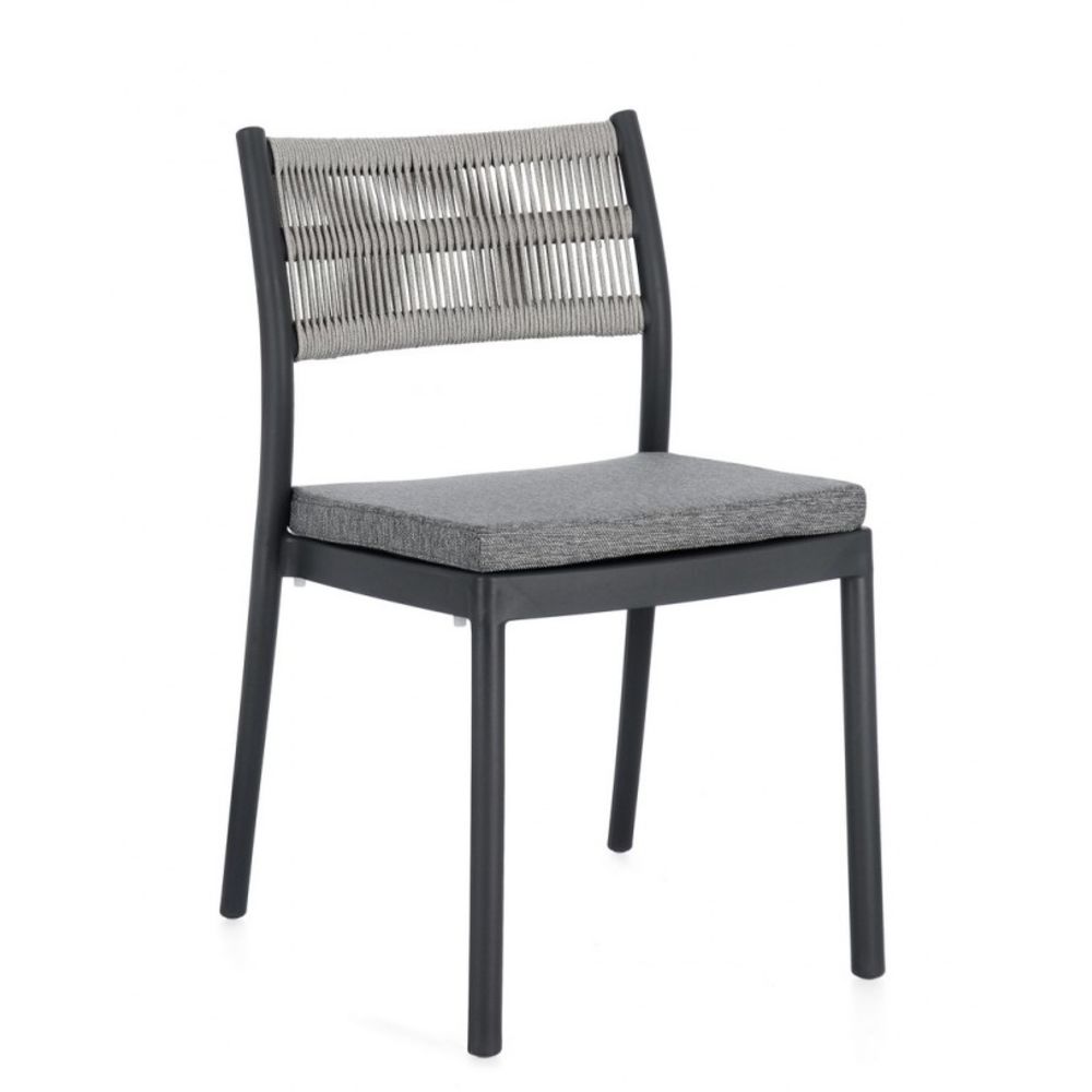set di 4 sedie alvin in polipropilene antracite e corda intrecciata grigio chiaro, impilabili, sedia per esterno resistente...