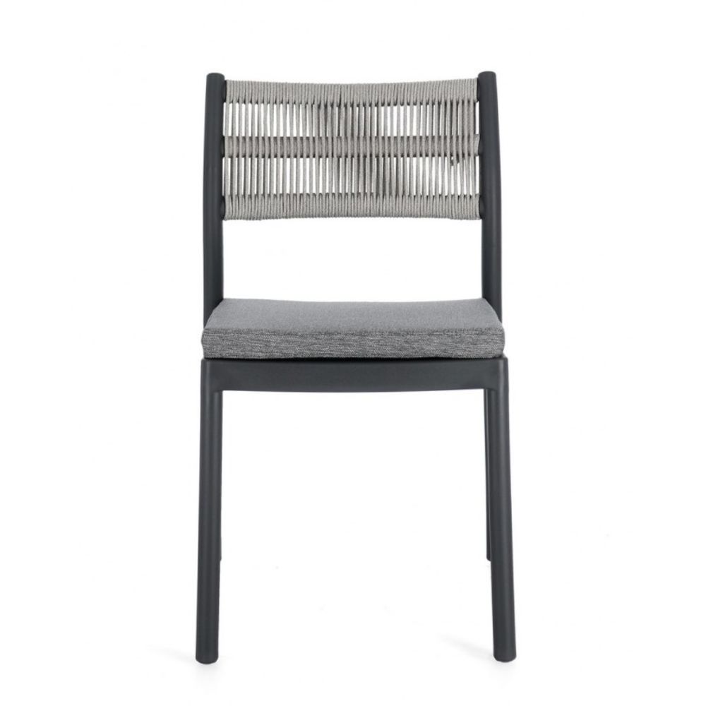 set di 4 sedie alvin in polipropilene antracite e corda intrecciata grigio chiaro, impilabili, ideale per arredare con stile...