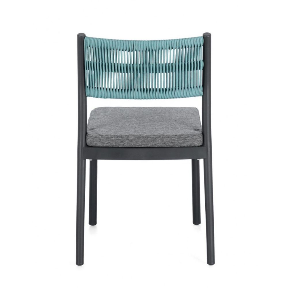 set di 4 sedie alvin in polipropilene antracite e corda intrecciata blu, impilabili, comoda e leggera, perfetta per giardino...