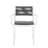 set di 4 sedie alvin in polipropilene bianco e corda intrecciata grigio scuro, con braccioli, ideale per arredare con stile...
