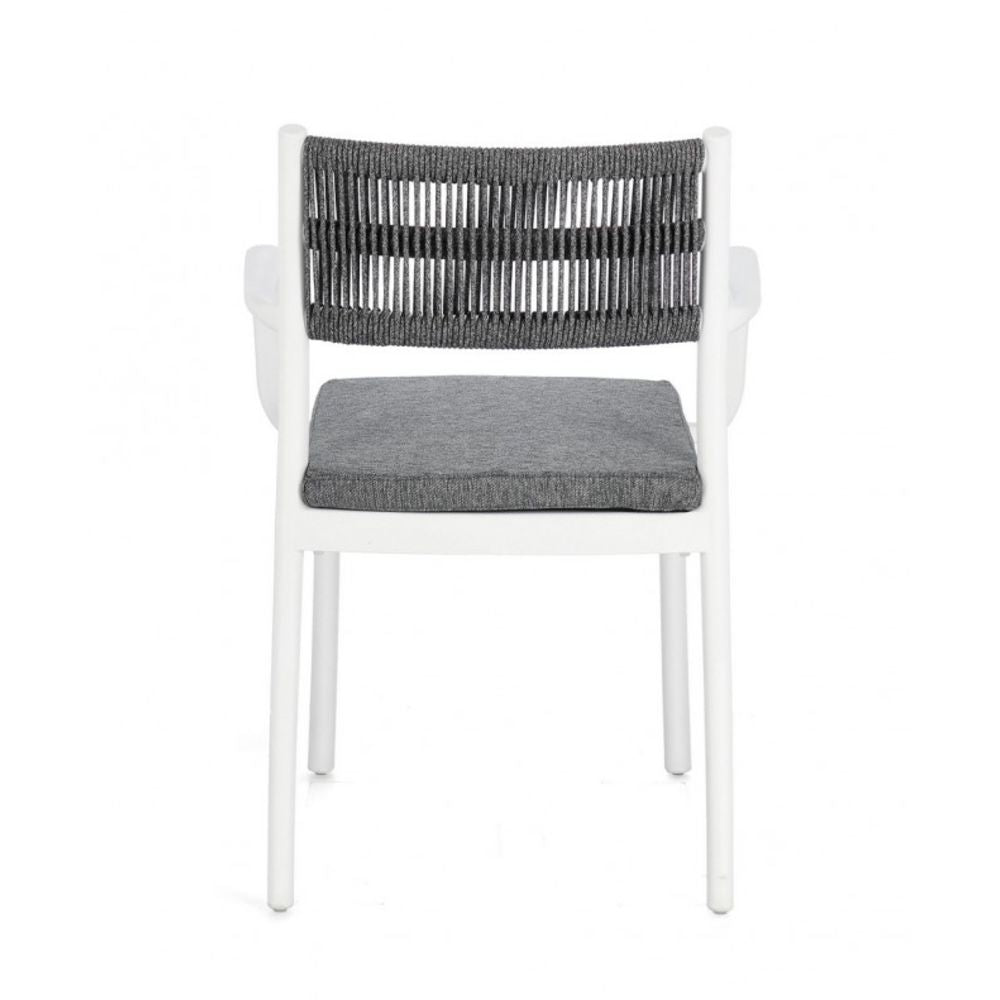 set di 4 sedie alvin in polipropilene bianco e corda intrecciata grigio scuro, con braccioli, comoda e leggera, perfetta per...