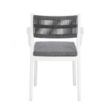 set di 4 sedie alvin in polipropilene bianco e corda intrecciata grigio scuro, con braccioli, comoda e leggera, perfetta per...