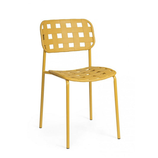 set di 4 sedie clover in polipropilene giallo e struttura acciaio, impilabile, sedia per esterno resistente agli agenti...