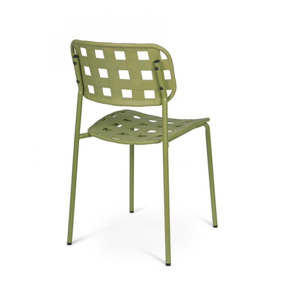 set di 4 sedie clover in polipropilene verde e struttura acciaio, impilabile, dettaglio della finitura in metallo, plastica...