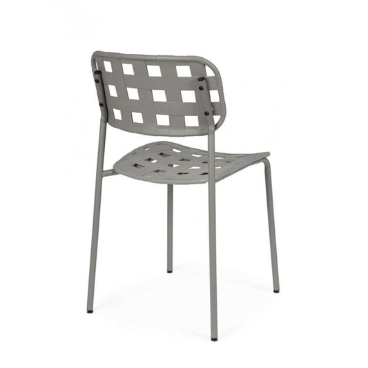set di 4 sedie clover in polipropilene grigio e struttura acciaio, impilabile, dettaglio della finitura in metallo, plastica...