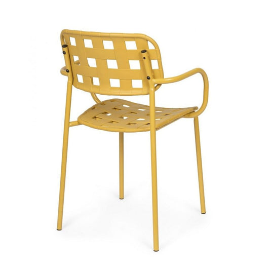 set di 4 sedie clover in polipropilene giallo e struttura acciaio, con braccioli, dettaglio della finitura in metallo,...