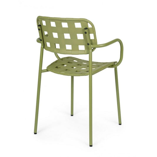 set di 4 sedie clover in polipropilene verde e struttura acciaio, con braccioli, dettaglio della finitura in metallo,...