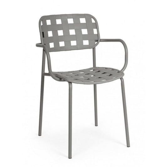 set di 4 sedie clover in polipropilene grigio e struttura acciaio, con braccioli, sedia per esterno resistente agli agenti...