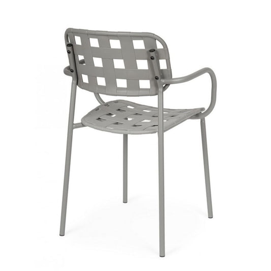 set di 4 sedie clover in polipropilene grigio e struttura acciaio, con braccioli, dettaglio della finitura in metallo,...