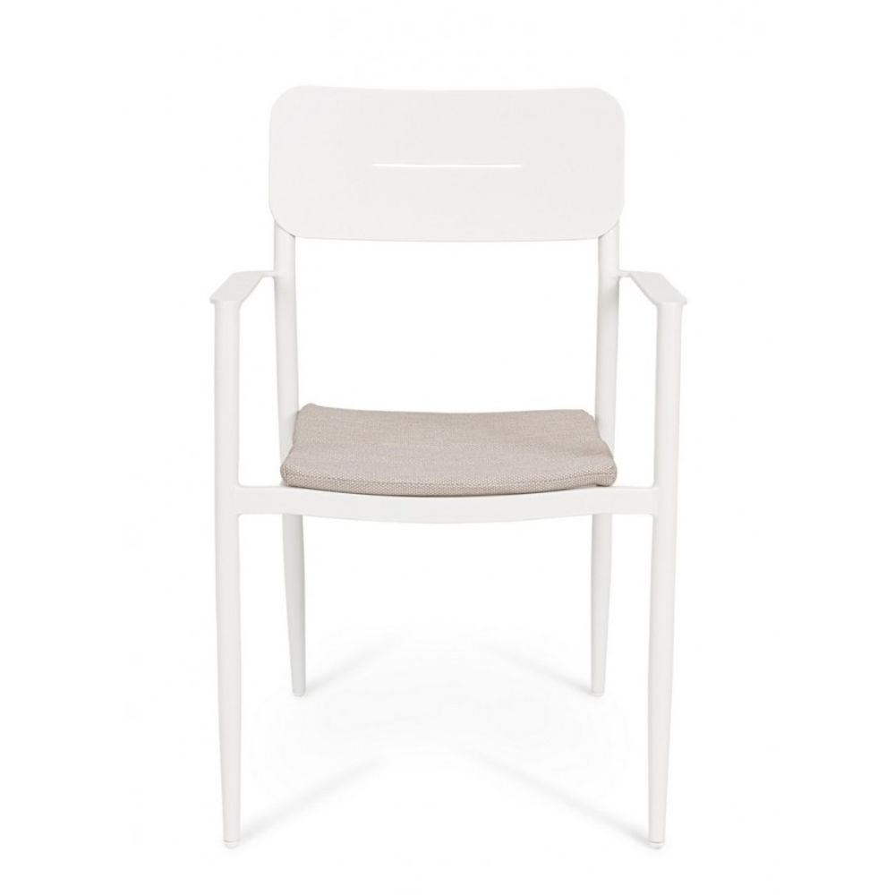 set di 4 sedie nebula in alluminio bianco con cuscino tortora impermeabile, con braccioli, ideale per arredare con stile il...