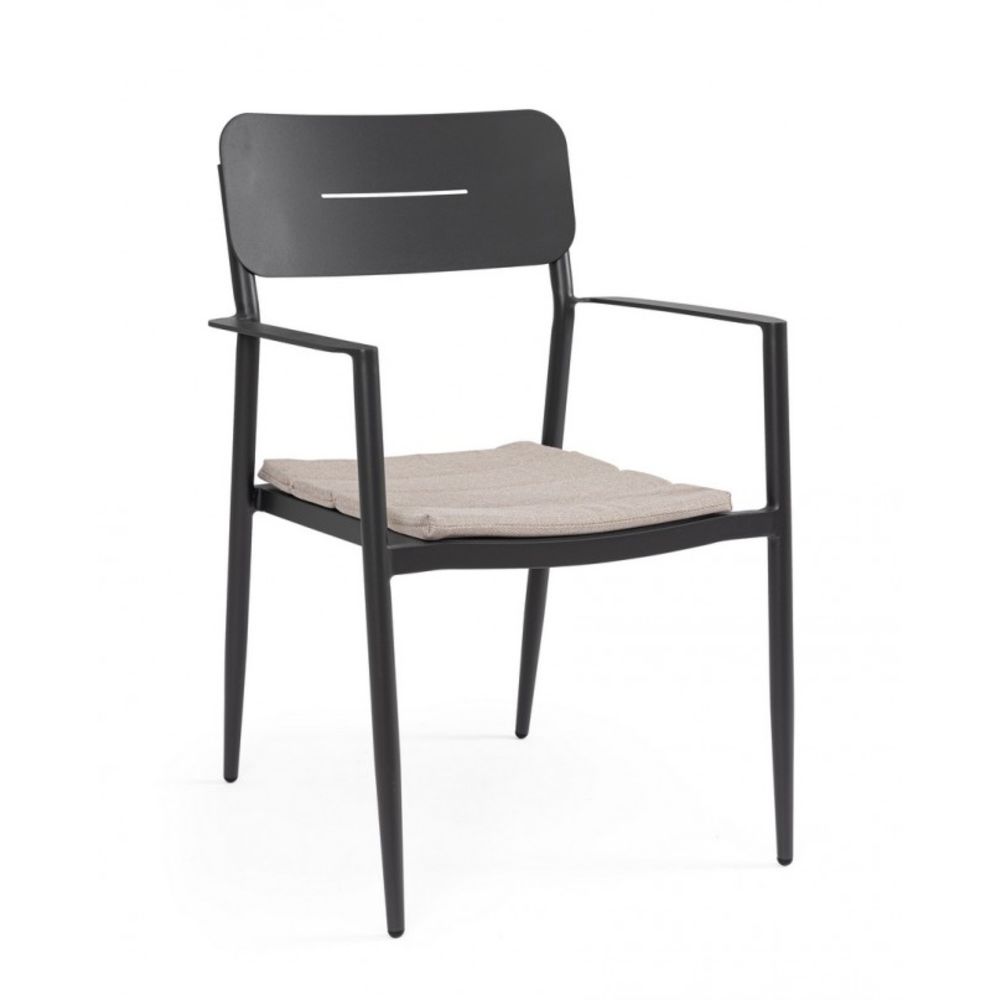 set di 4 sedie nebula in alluminio antracite con cuscino tortora impermeabile, con braccioli, sedia per esterno resistente...