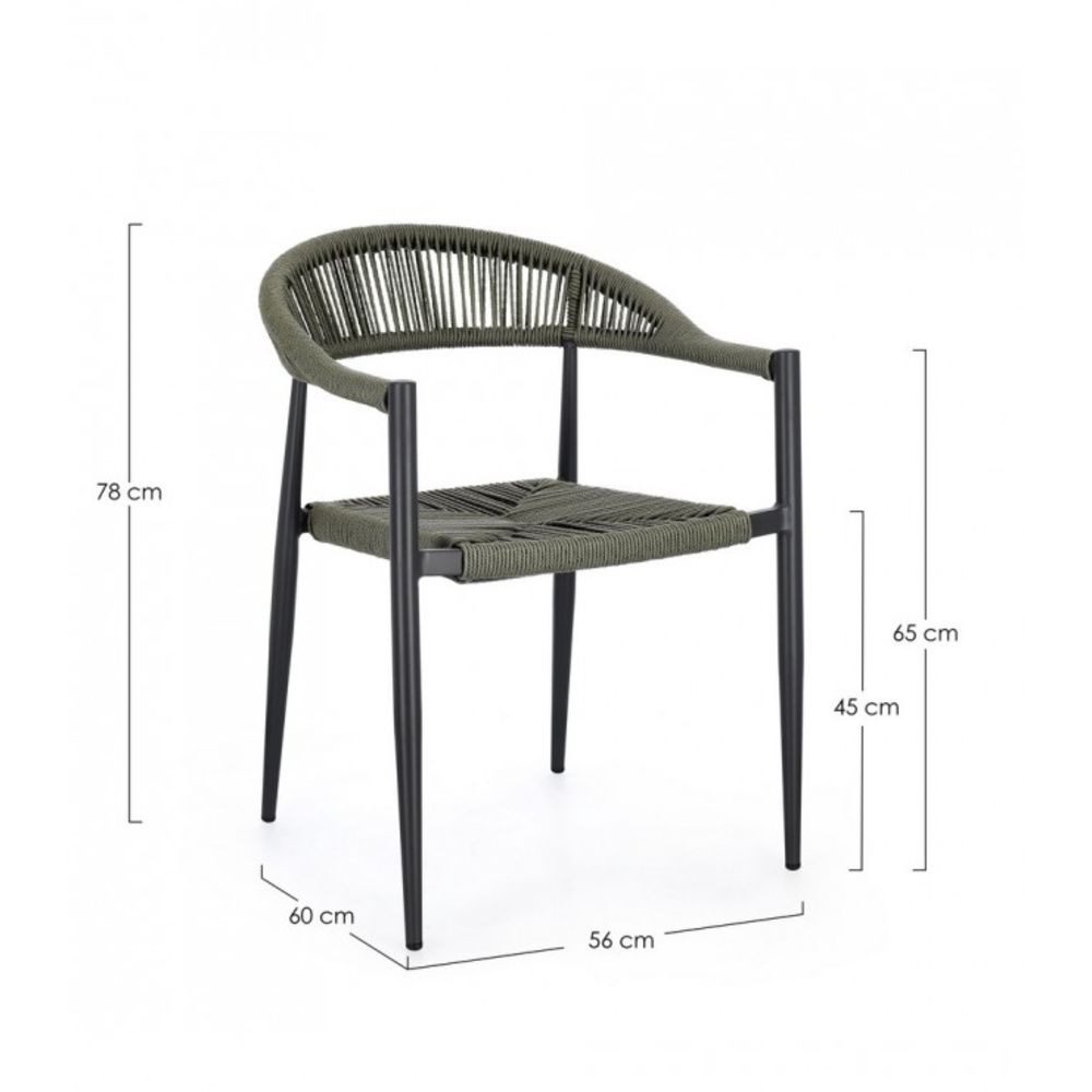 set di 4 sedie jandia in alluminio antracite e fibre intrecciate verdi, impilabili, ambientazione su terrazza, veranda o...