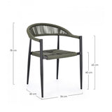 set di 4 sedie jandia in alluminio antracite e fibre intrecciate verdi, impilabili, ambientazione su terrazza, veranda o...