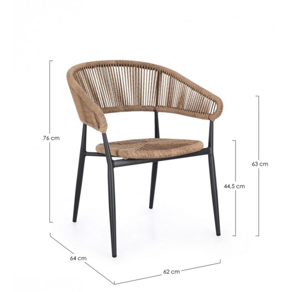 set di 4 sedie algaida in alluminio antracite e fibre intrecciate marroni, impilabili, ambientazione su terrazza, veranda o...