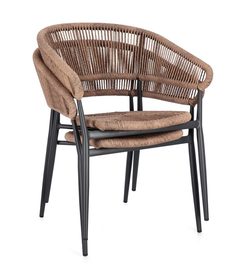 set di 4 sedie algaida in alluminio antracite e fibre intrecciate marroni, impilabili, modello outdoor dal design moderno e...