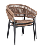 set di 4 sedie algaida in alluminio antracite e fibre intrecciate marroni, impilabili, modello outdoor dal design moderno e...