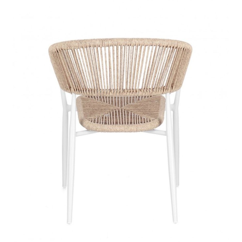 set di 4 sedie algaida in alluminio bianco e fibre intrecciate beige, impilabili, comoda e leggera, perfetta per giardino o...