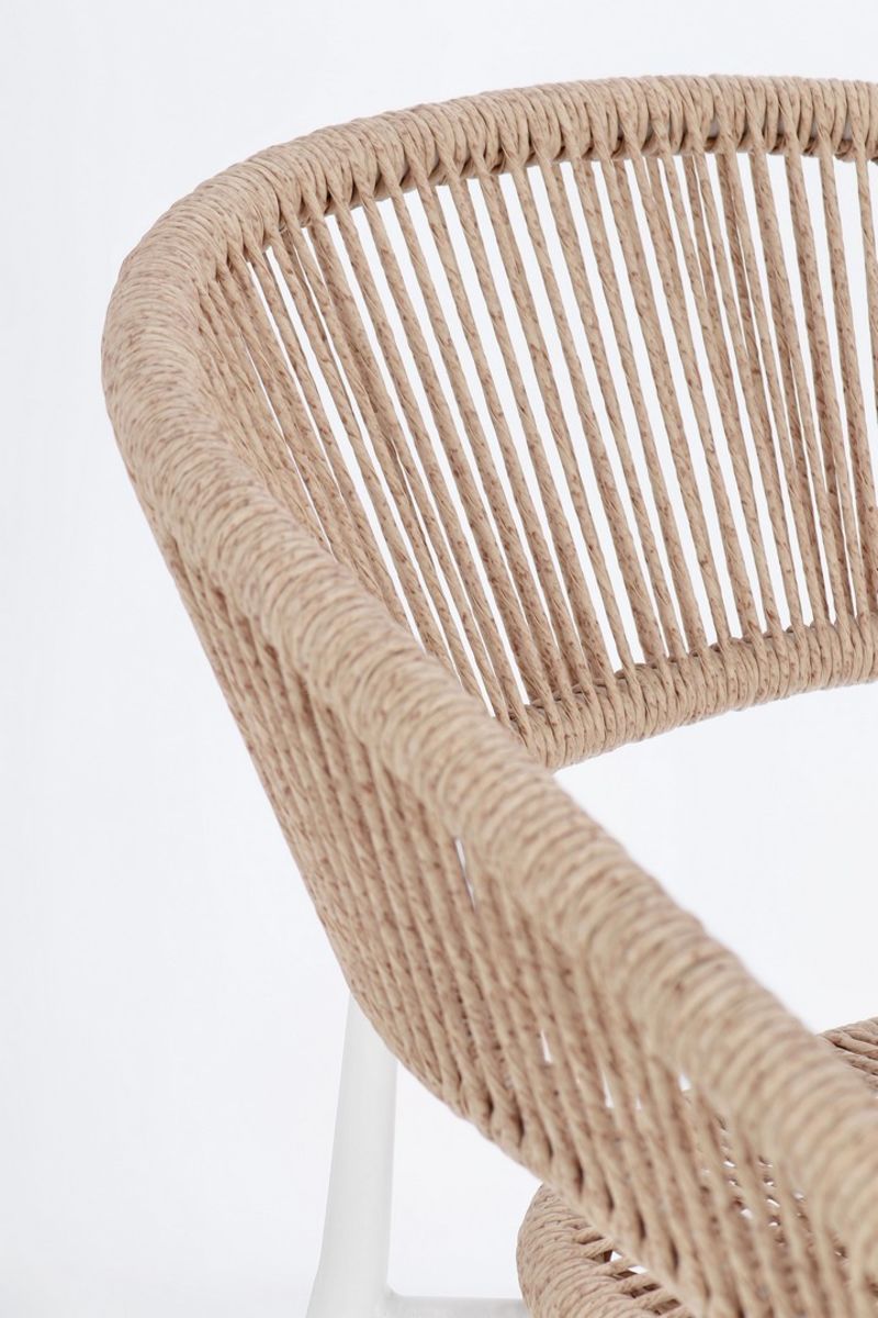 set di 4 sedie algaida in alluminio bianco e fibre intrecciate beige, impilabili, impilabile e salvaspazio per uso stagionale