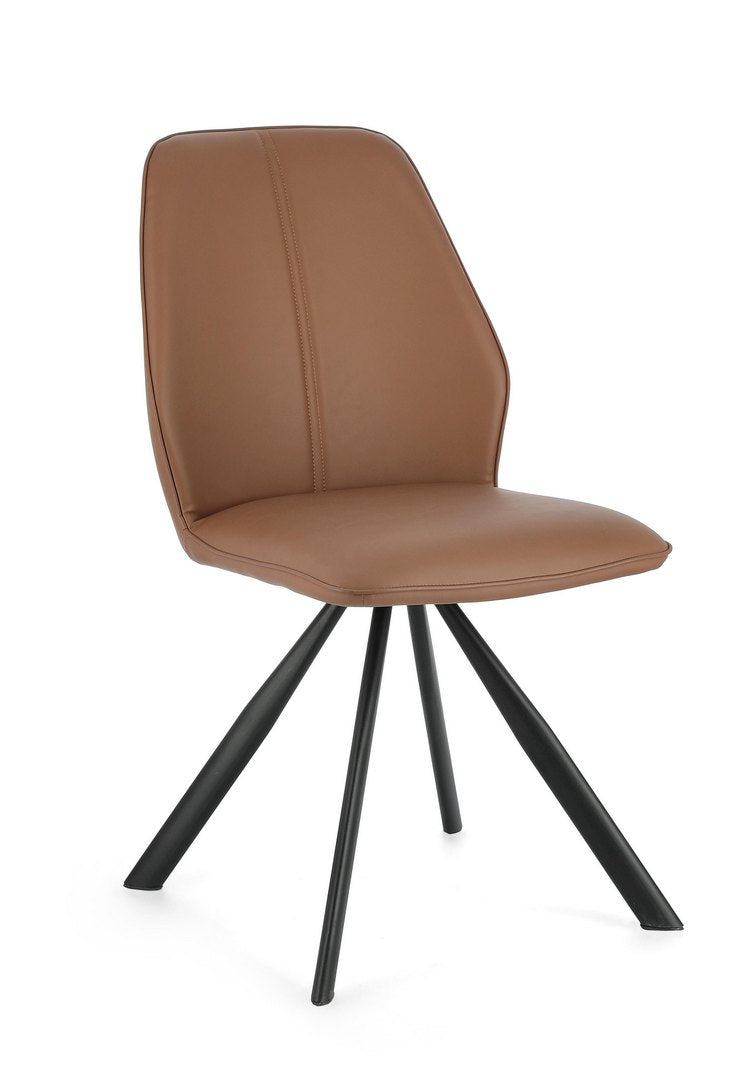 set di 4 sedie maxwell similpelle cognac e gambe acciaio cromato, sedia dal design moderno per sala da pranzo o soggiorno