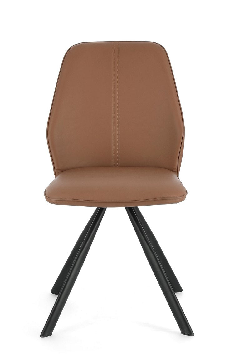 set di 4 sedie maxwell similpelle cognac e gambe acciaio cromato, dettaglio della struttura in legno, metallo o plastica