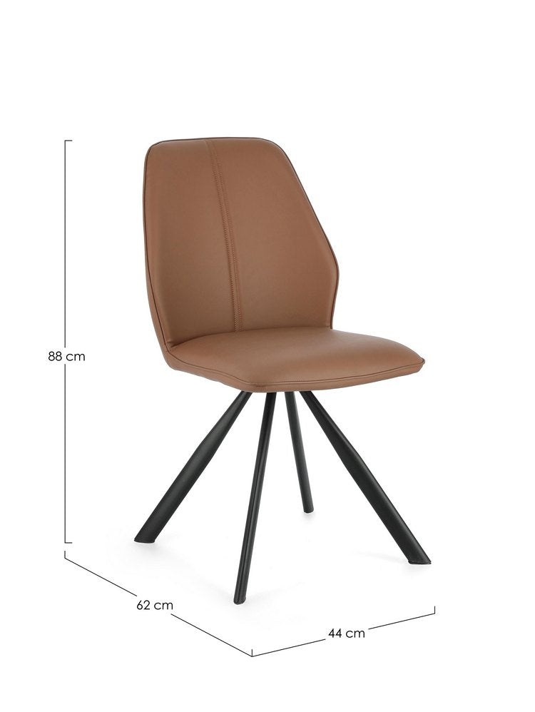 set di 4 sedie maxwell similpelle cognac e gambe acciaio cromato, ideale per cucina, sala da pranzo o studio