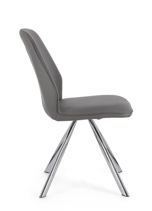 set di 4 sedie maxwell similpelle grigio e gambe acciaio cromato, dettaglio della struttura in legno, metallo o plastica