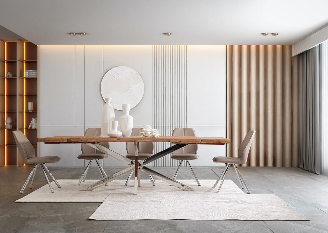 set di 4 sedie maxwell similpelle tortora e gambe acciaio cromato, modello versatile per casa o contract