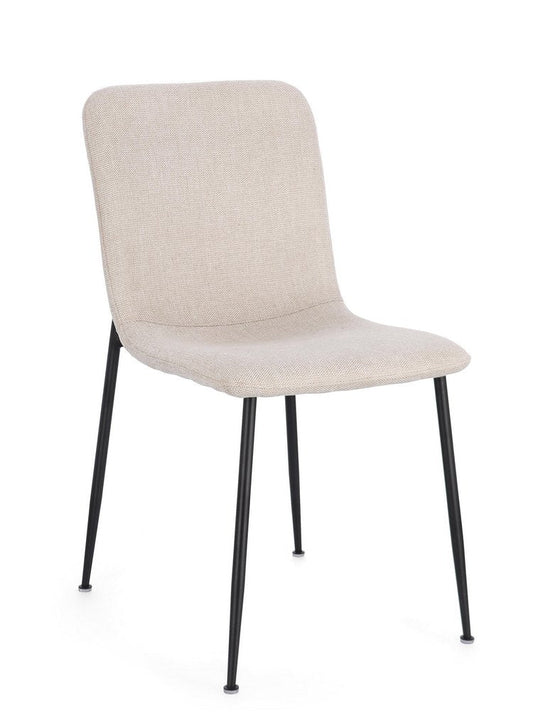 set di 4 sedie rinas beige e gambe acciaio nero, sedia dal design moderno per sala da pranzo o soggiorno