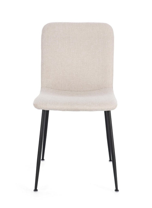 set di 4 sedie rinas beige e gambe acciaio nero, dettaglio della struttura in legno, metallo o plastica