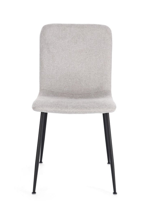 set di 4 sedie rinas grigio chiaro e gambe acciaio nero, dettaglio della struttura in legno, metallo o plastica