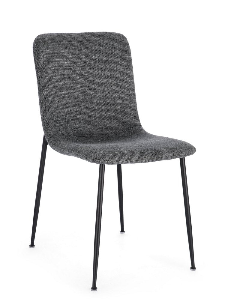 set di 4 sedie rinas grigio scuro e gambe acciaio nero, sedia dal design moderno per sala da pranzo o soggiorno