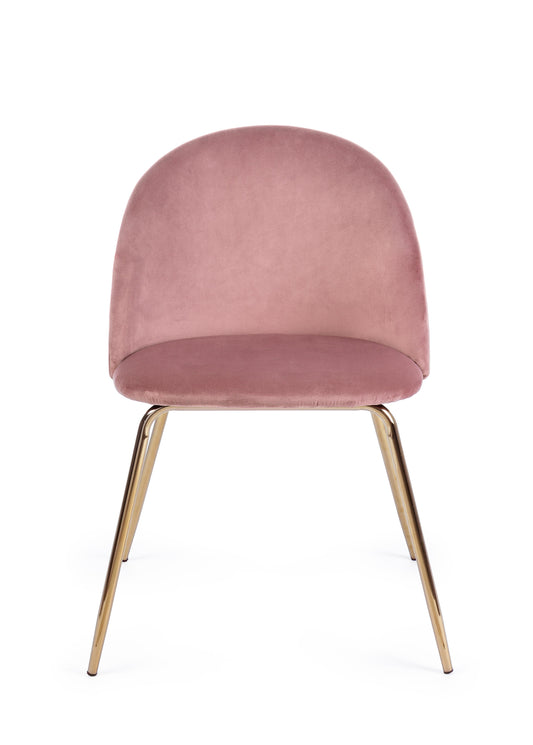 set di 4 sedie tanya in velluto rosa e base oro, dettaglio dei braccioli imbottiti o in legno