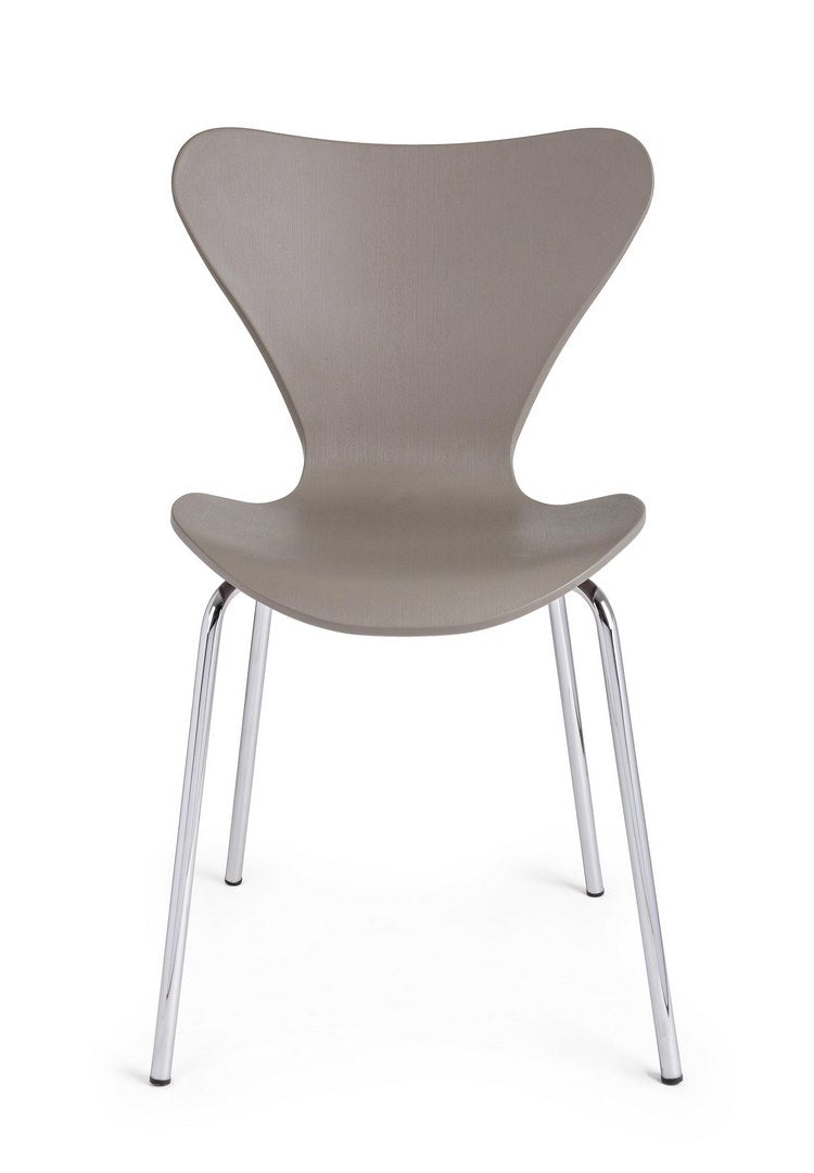 set di 4 sedie tessa in polipropilene cammello e gambe acciaio cromato, dettaglio della struttura in legno, metallo o...