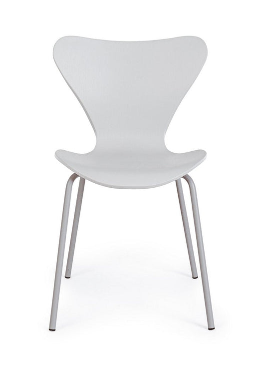 set di 4 sedie tessa in polipropilene grigio chiaro e gambe acciaio, dettaglio della struttura in legno, metallo o plastica