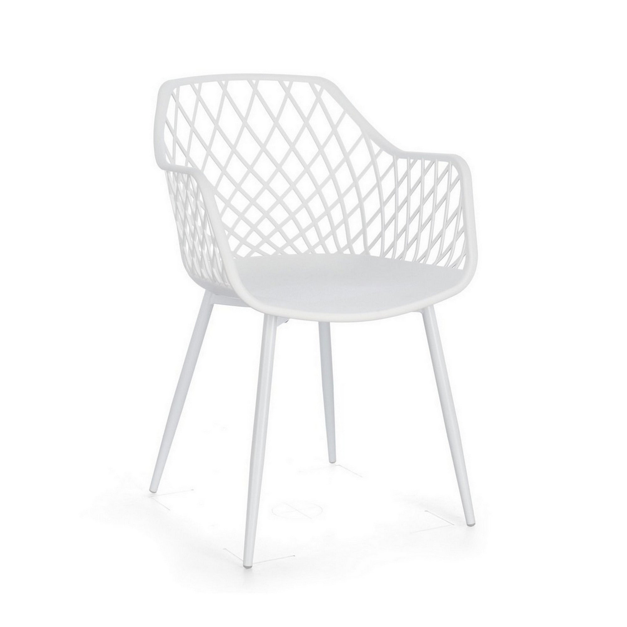 set di 4 sedie optik in polipropilene e acciaio bianco, poltroncina elegante con braccioli per zona living o pranzo