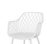 set di 4 sedie optik in polipropilene e acciaio bianco, dettaglio dei braccioli imbottiti o in legno