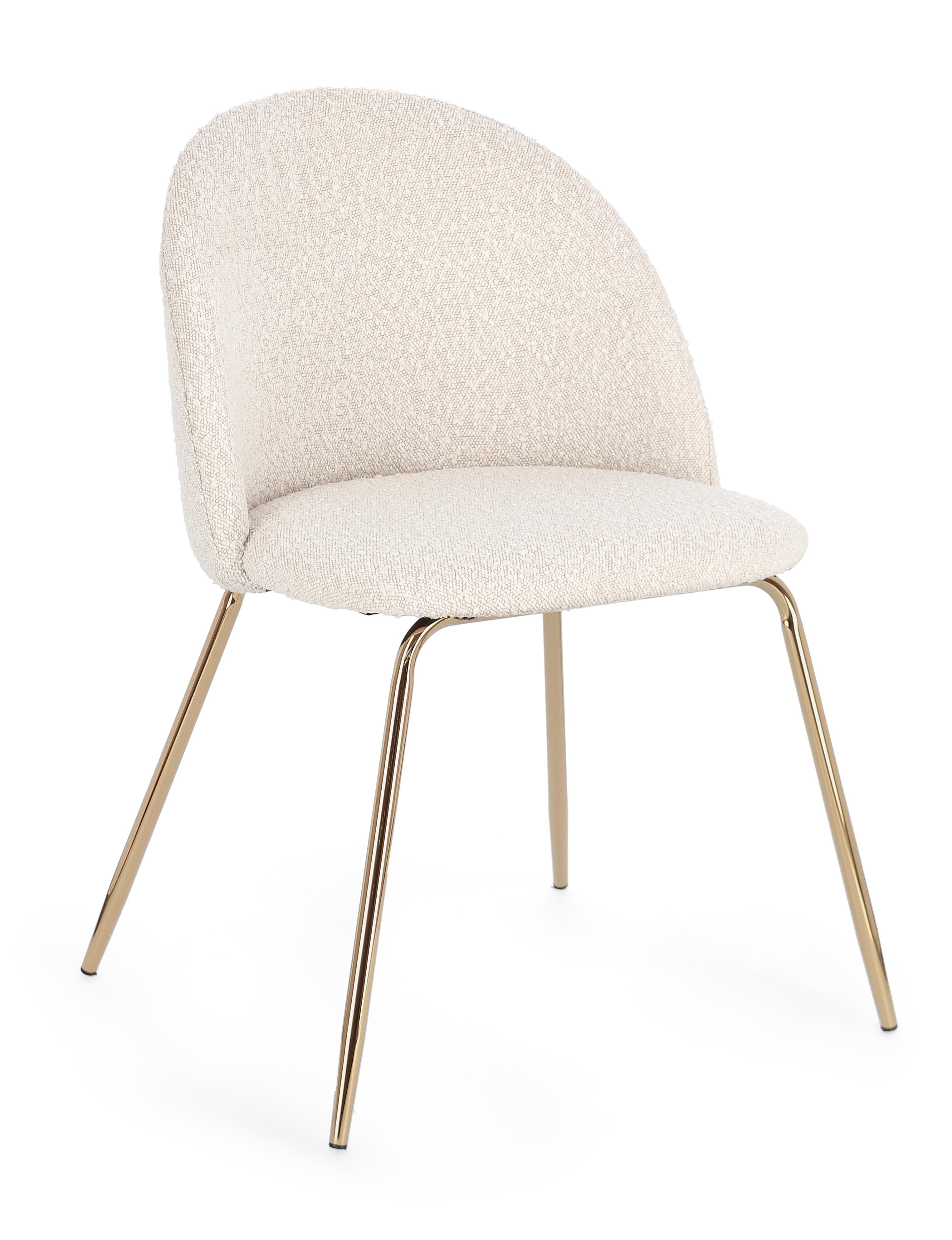 set di 4 sedie tanya in tessuto avorio e base oro, sedia dal design moderno per sala da pranzo o soggiorno