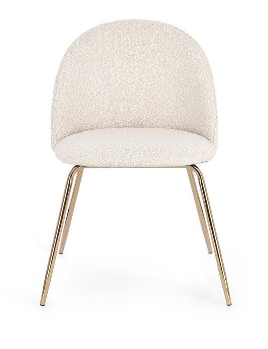 set di 4 sedie tanya in tessuto avorio e base oro, dettaglio della struttura in legno, metallo o plastica