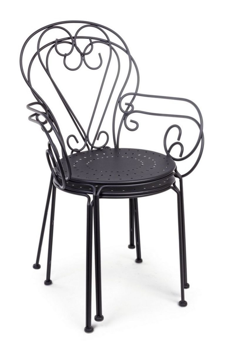 set di 4 sedie etienne in acciaio antracite impilabili, con braccioli, impilabile e salvaspazio per uso stagionale