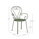 set di 4 sedie etienne in acciaio verde impilabili, con braccioli, dettaglio della finitura in metallo, plastica o legno...