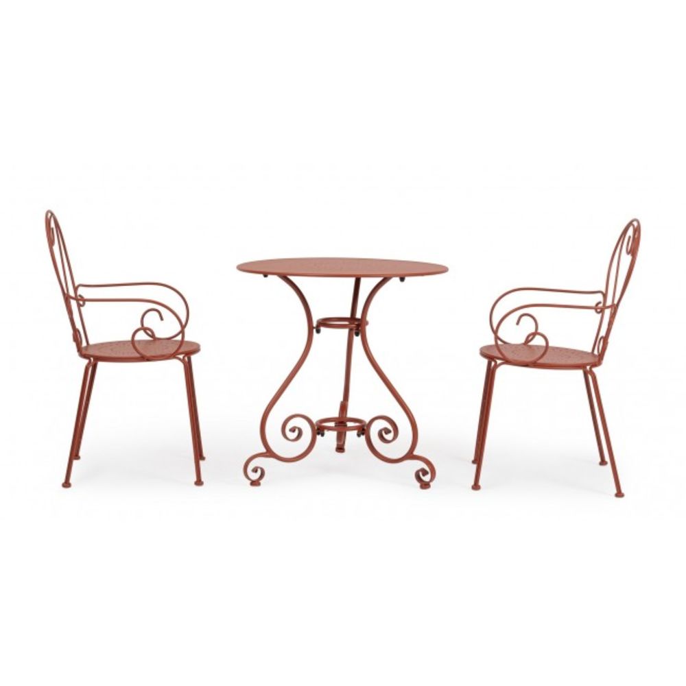 set di 4 sedie etienne in acciaio rosso impilabili, con braccioli, comoda e leggera, perfetta per giardino o balcone