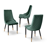 set di 4 sedie irvine in tessuto effetto velluto verde e gambe in metallo antracite e oro, dettaglio della struttura in...