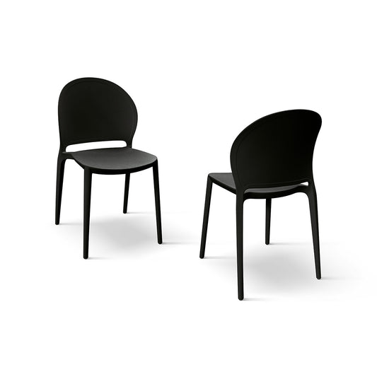 set di 4 sedie marbella in polipropilene nero, dettaglio della finitura in metallo, plastica o legno trattato