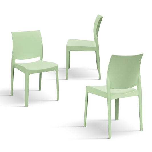 set di 4 sedie hobie beach in polipropilene verde pastello, impilabili, dettaglio della finitura in metallo, plastica o...