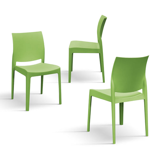 set di 4 sedie hobie beach in polipropilene verde, impilabili, dettaglio della finitura in metallo, plastica o legno trattato