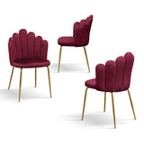 set di 4 sedie lille in tessuto effetto velluto bordeaux e gambe in metallo color oro, dettaglio della struttura in legno,...