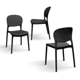 set di 4 sedie alicante in polipropilene nero, dettaglio della finitura in metallo, plastica o legno trattato