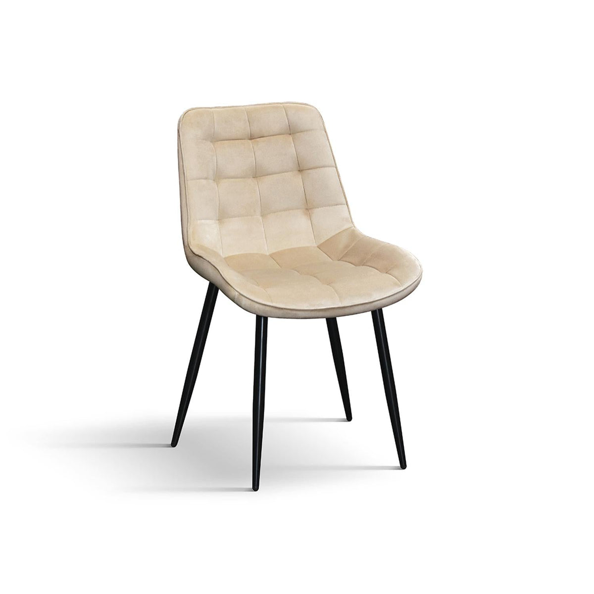 set di 4 sedie barcellona rivestite in velluto beige e gambe in metallo nero, sedia dal design moderno per sala da pranzo o...