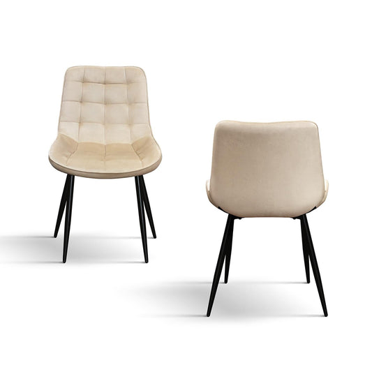 set di 4 sedie barcellona rivestite in velluto beige e gambe in metallo nero, dettaglio della struttura in legno, metallo o...