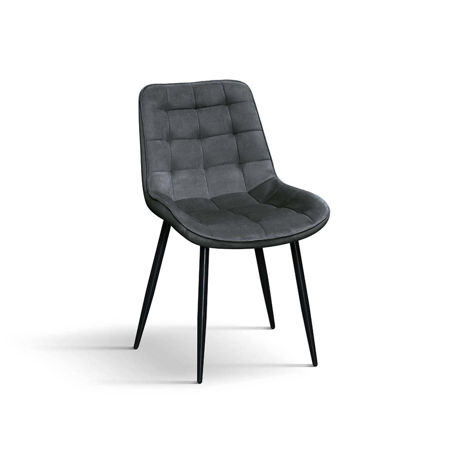 set di 4 sedie barcellona rivestite in velluto grigio e gambe in metallo nero, sedia dal design moderno per sala da pranzo o...